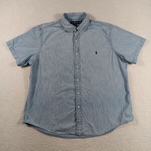 Ralph Lauren Shirt Mens XXL Blue Chambray Short Sleeve Button Down Preppy